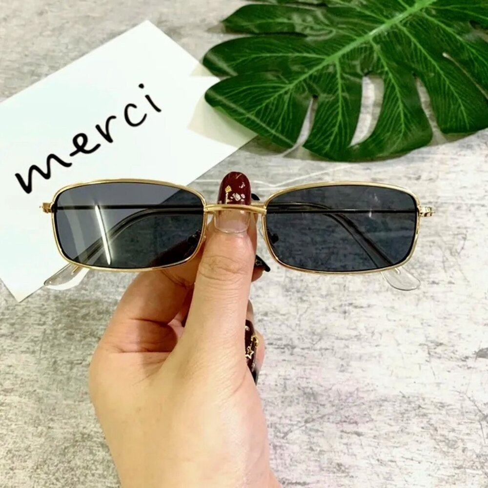 Retro Square Gold Frame Sunglasses UV Protection - Picture 3 of 5